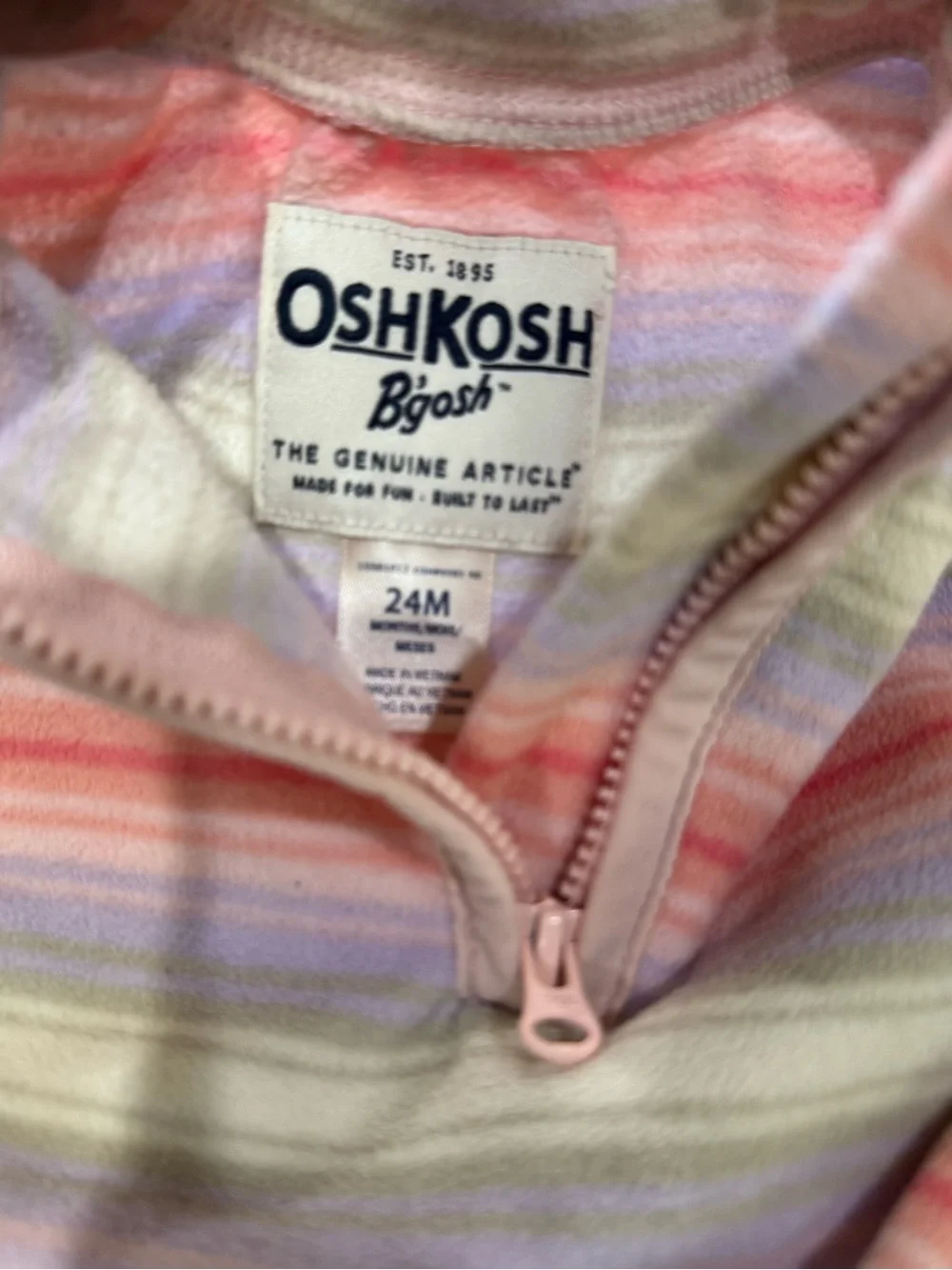 Osh Kosh B’Gosh Striped Pastel Quarter-Zip Kids Top - Pink & Cream